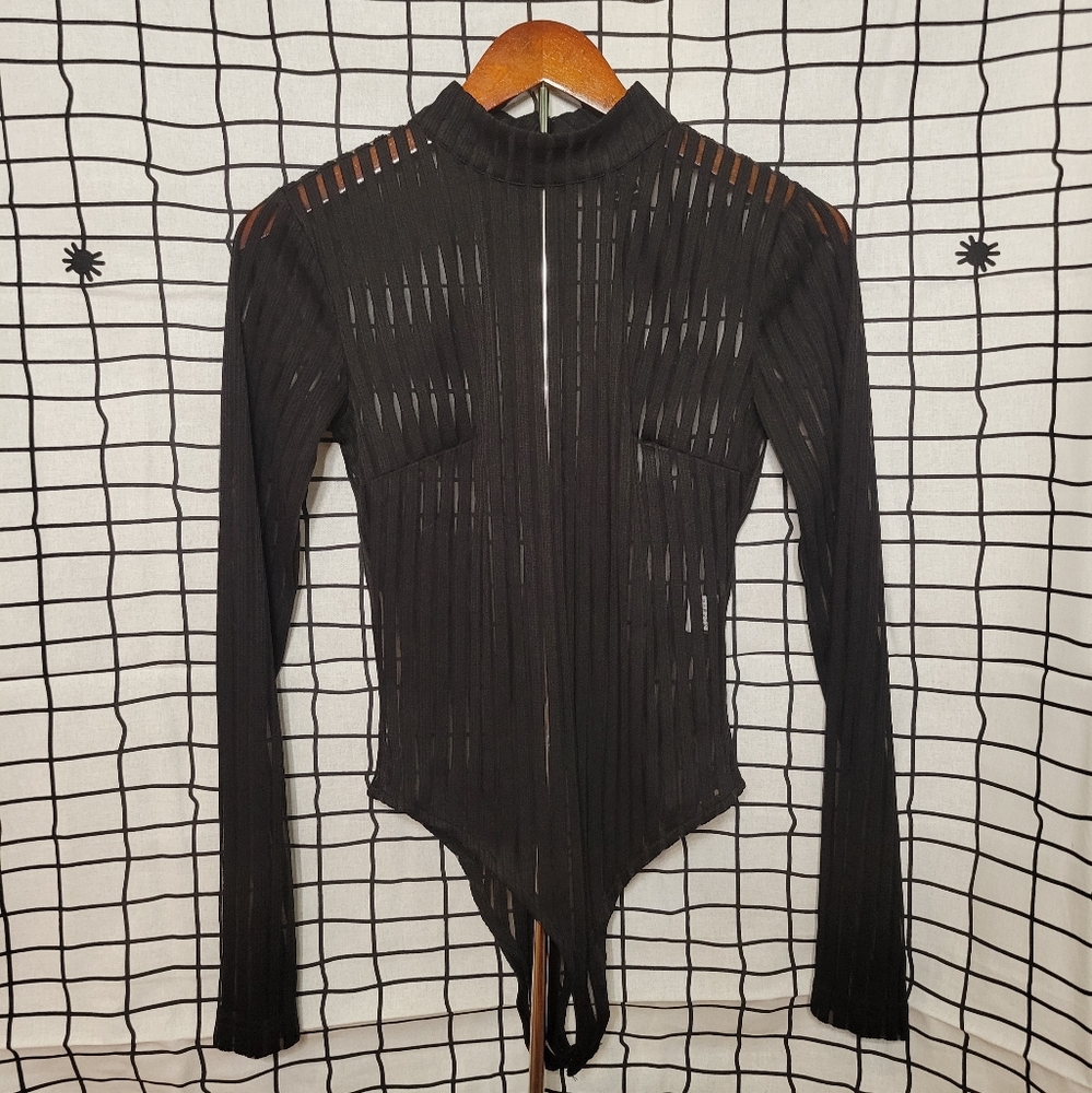 ★ . black striped sheer bodysuit